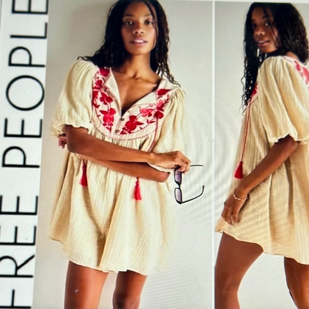 FREE PEOPLE Rosa Linda Embroidered  MINI DRESS